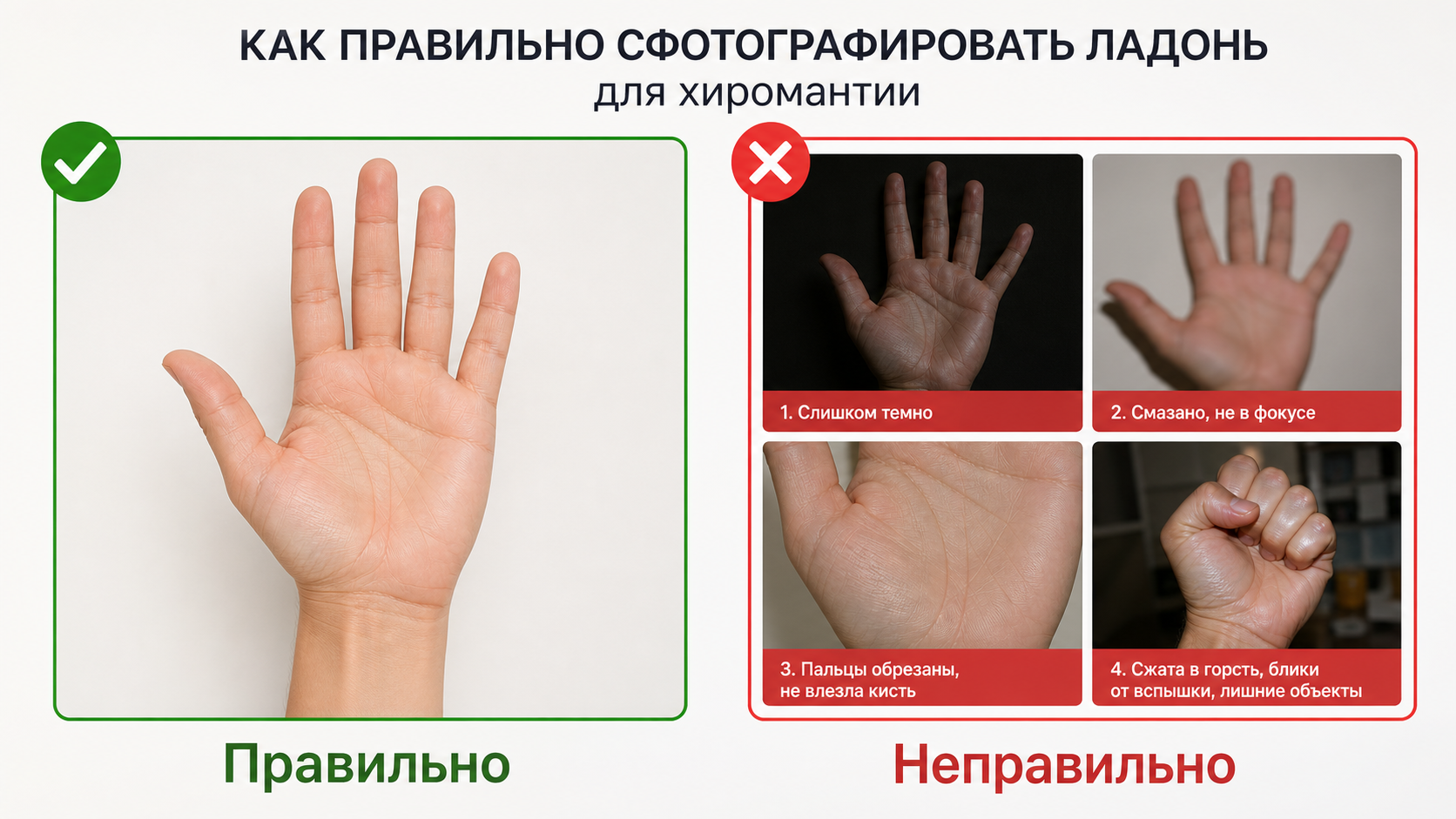 Как правильно сфотографировать ладонь для хиромантии